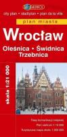 Wrocław. Oleśnica. Świdnica. Trzebnica. Plan miasta w skali 1:21 000. Autor: Opracowanie zbiorowe. SmakLiter.pl Okładka książki Wrocław. Oleśnica. Świdnica. Trzebnica. Plan miasta w skali 1:21 000
