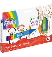 Kredki świecowe Jumbo 12 kolorów. Wydawca: Fiorello. SmakLiter.pl Opakowanie Kredki świecowe Jumbo 12 kolorów