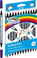 Pisaki Bimarker dwustronne 12 kolorów. Wydawca: Fiorello. SmakLiter.pl Opakowanie Pisaki Bimarker dwustronne 12 kolorów