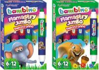 Flamastry dwustronne Jumbo BAMBINO 12 kolorów. Wydawca: St. Majewski. SmakLiter.pl Opakowanie Flamastry dwustronne Jumbo BAMBINO 12 kolorów