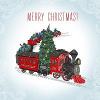 Opakowanie Karnet Swarovski kwadrat Święta Pociąg z choinką Napis