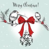 Opakowanie Karnet Swarovski kwadrat Święta Ptaszki z kokardą Napis