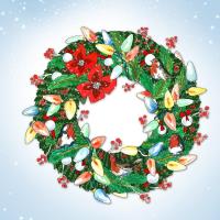 Opakowanie Karnet Swarovski kwadrat Święta Wieniec zielony