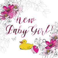 Opakowanie Karnet Swarovski kwadrat Narodziny dziewczynka kwiaty