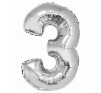Okładka książki Balon foliowy cyfra '3' srebrna 85cm