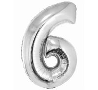 Okładka książki Balon foliowy cyfra '6' srebrna 85cm