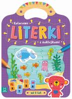Kolorowe literki z naklejkami od 5 lat. Autor: Joanna Myjak (ilustr.). SmakLiter.pl Okładka książki Kolorowe literki z naklejkami od 5 lat