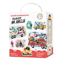 Puzzle progresywne Pojazdy w akcji. Wydawca: Bright Junior Media. SmakLiter.pl Opakowanie Puzzle progresywne Pojazdy w akcji