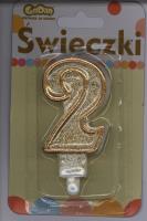 Opakowanie Świeczka cyferka złoty kontur '2'