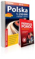 Opakowanie Polska 1:250 000 atlas samochodowy + instrukcja pierwszej pomocy 2018/2019