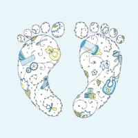 Opakowanie Karnet Swarovski kwadrat Narodziny chłopiec stópki