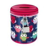 Skarbonka metalowa okrągła sowy. Wydawca: Starpak. SmakLiter.pl Opakowanie Skarbonka metalowa okrągła sowy