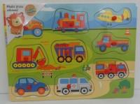 UKŁADANKA DREWNIANA POJAZDY Z PINEZKAMI 1572455. Wydawca: Brimarex. SmakLiter.pl Opakowanie UKŁADANKA DREWNIANA POJAZDY Z PINEZKAMI 1572455