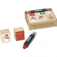 Opakowanie ZESTAW STEMPLI DREWNIANYCH Z TUSZEM BOŻE NARODZENIE 