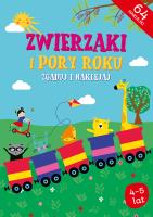 Zgaduj i naklejaj - Zwierzaki i Pory roku. Autor: Magdalena Popovics. SmakLiter.pl Okładka książki Zgaduj i naklejaj - Zwierzaki i Pory roku