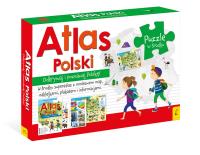 Pakiet: Atlas Polski/Plakat z mapą/Puzzle. Autor: Opracowanie zbiorowe. SmakLiter.pl Okładka książki Pakiet: Atlas Polski/Plakat z mapą/Puzzle