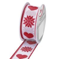 Opakowanie Wstążka 2mx25mm Serca czerwono biała