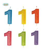 Opakowanie Brokatowa cyfra 1 świeczka na tort 4cm Mix kolorów