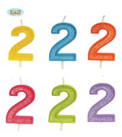 Opakowanie Brokatowa cyfra 2 świeczka na tort 4cm Mix kolorów