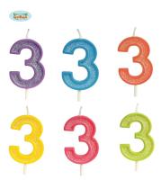 Opakowanie Brokatowa cyfra 3 świeczka na tort 4cm Mix kolorów