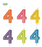 Opakowanie Brokatowa cyfra 4 świeczka na tort 4cm Mix kolorów