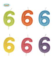 Opakowanie Brokatowa cyfra 6 świeczka na tort 4cm Mix kolorów