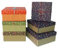 Opakowanie Zestaw pudełek - kwadrat  paski-gwiazdki 3 sztuki czerwony