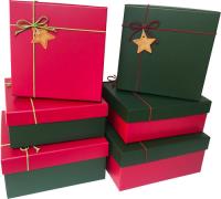 Opakowanie Zestaw pudełek - kwadrat  rzemyk święta 3 sztuki czerwony