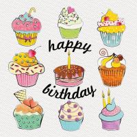 Opakowanie Karnet 155x155 Urodziny - Babeczki