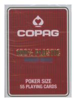 Karty do gry Copag 100% Plastic Poker size Jumbo Index czerwone. Wydawca: Cartamundi. SmakLiter.pl Opakowanie Karty do gry Copag 100% Plastic Poker size Jumbo Index czerwone