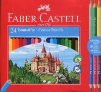 Kredki Zamek + 3 dwustronne + temperówka. Wydawca: Faber-Castell. SmakLiter.pl Opakowanie Kredki Zamek + 3 dwustronne + temperówka