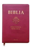 Okładka książki Biblia Pierwszego Kościoła purpurowa ze złoceniem