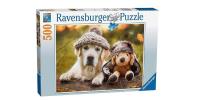 Opakowanie Puzzle 500 Pies i pluszak w czapkach