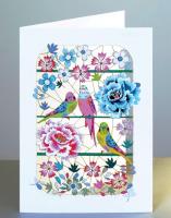 Opakowanie Karnet PM251 wycinany + koperta Papugi w kwiatach
