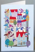 Opakowanie Karnet PM176 wycinany + koperta Ptaki i domy