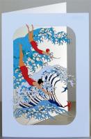 Opakowanie Karnet PM202 wycinany + koperta Fala i pływacy