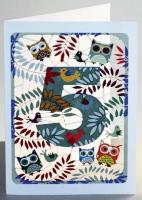 Opakowanie Karnet PM795 wycinany + koperta Urodziny 5 sowy