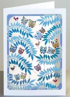 Opakowanie Karnet PM803 wycinany + koperta Sowy na gałęziach