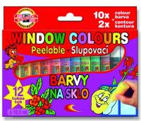 Farby witrażowe 10,5ml 10 kolorów + 2 kontury. Wydawca: Koh-I-Noor. SmakLiter.pl Opakowanie Farby witrażowe 10,5ml 10 kolorów + 2 kontury