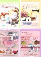 Opakowanie Karnet B6 z naklejką 50-te urodziny (10szt) MIX