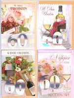 Opakowanie Karnet B6 z naklejką 60-te urodziny (10szt) MIX