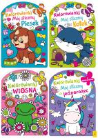 Opakowanie Pakiet 4 kolorowanek: Wiosna, Piesek, Kotek, Jednorożec z naklejkami