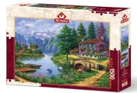 Opakowanie Puzzle 1500 Chatka nad jeziorem w górach