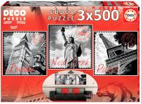 Puzzle 3x500 Duże miasta G3. Wydawca: Educa. SmakLiter.pl Opakowanie Puzzle 3x500 Duże miasta G3