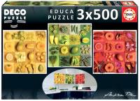 Puzzle 3x500 Kwiaty, owoce, warzywa G3. Wydawca: Educa. SmakLiter.pl Opakowanie Puzzle 3x500 Kwiaty, owoce, warzywa G3