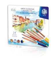 Kredki Astra akwarelowe z drewna cedrowego w metalowym pudełku Prestige 24 kolorów. Wydawca: ASTRA art-pap. SmakLiter.pl Opakowanie Kredki Astra akwarelowe z drewna cedrowego w metalowym pudełku Prestige 24 kolorów