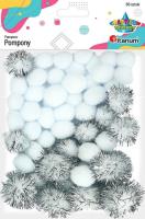 Opakowanie Pompony poliestrowe i brokatowe białe 50szt.