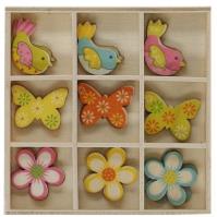 Opakowanie Drewniane dekoracje w pudełku mix wzorów 27szt