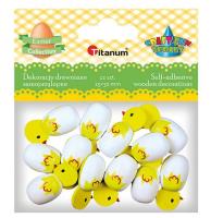 Opakowanie Drewniane kurczaczki 3D 15x30mm żółto-białe 12szt