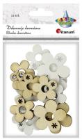 Opakowanie Drewniane kwiatki 23 i 30mm naturalny biały 12szt
